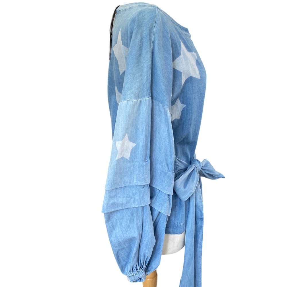 NWT Nanette Lepore Chambray Star Tiered Balloon Sleeve Top Whimsigoth Boho-S - Picture 6 of 16
